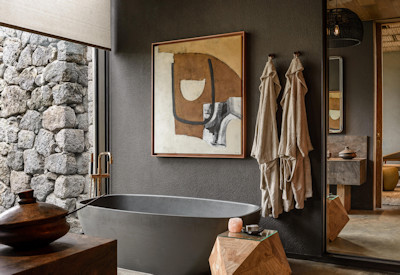 Singita Kataza House spacious en-suite bathroom high-end fixtures Volcanoes Rwanda