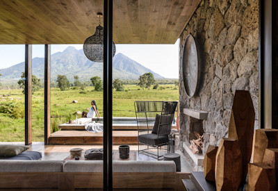 Singita Kwitonda Lodge private viewing deck heated plunge pool Volcanoes National Park Rwanda