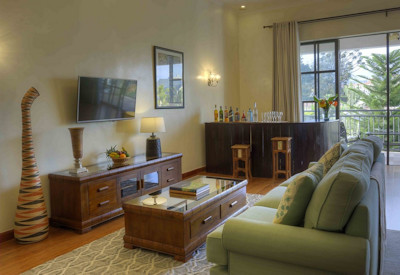 The Bishop's House private lounge TV area WiFi Musanze Rwanda gorilla trekking base