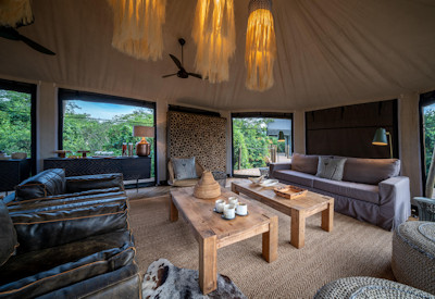 Wilderness Magashi main tented lounge bar Lake Rwanyakazinga Akagera Rwanda
