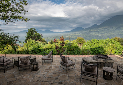 Virunga Lodge Lakes Ruhondo Bulera Virunga Volcano panoramic views Rwanda Gorilla Safari