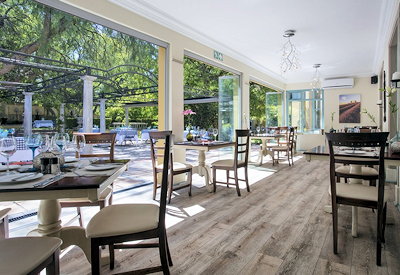 Dining area with views of the hotel grounds