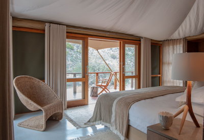 Luxury tents with views of the beautifully weathered landscape