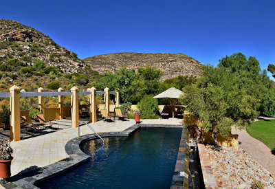 Lap pool surrounded by undulating mountains