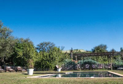 Swimming pool with sun loungers at Leeuwenbosch Country House Amakhala Private Game Reserve