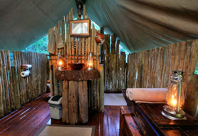 Rustic tented en-suite bathroom at Amakhala Quatermain's Camp Amakhala Game Reserve Eastern Cape