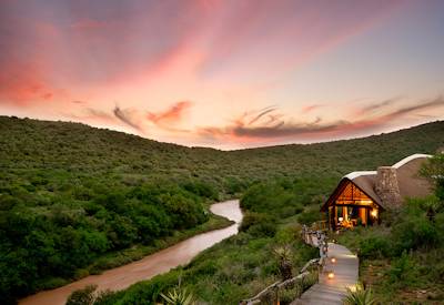 Kwandwe Great Fish River Lodge expansive viewing decks overlooking Great Fish River Eastern Cape