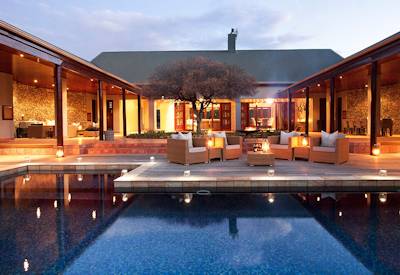 Large private swimming pool and central courtyard at Kwandwe Melton Manor Kwandwe Game Reserve