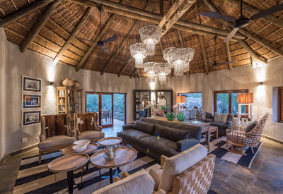 Thatched main lounge area with fireplace
