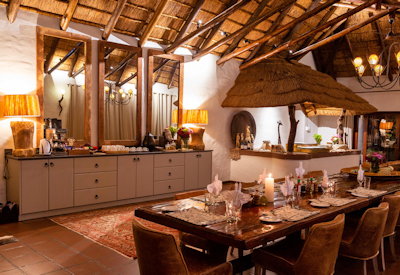 Indoor dining and kitchen area