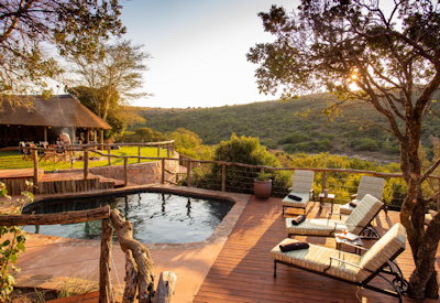 Central guest area at camp with swimming pool