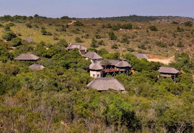 Lalibela Tree Tops Lodge elevated tented camp overlooking wooded valley Lalibela Game Reserve