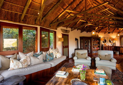 Thatched central guest area and boma at Lalibela Tree Tops Lodge Lalibela Game Reserve