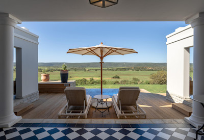 Sweeping Shamwari Private Game Reserve plains views from Shamwari Long Lee Manor verandah
