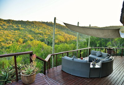 Private wooden viewing deck with sweeping bush views at Sibuya Bush Lodge Sibuya Game Reserve