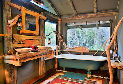 En-suite bathroom in luxury tented suite at Sibuya Forest Camp Sibuya Game Reserve Eastern Cape