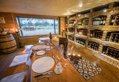 Kambaku wine cellar and dining area