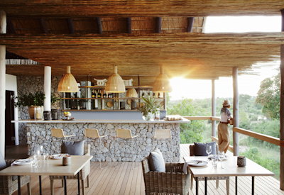 Indoor dining area with bush views