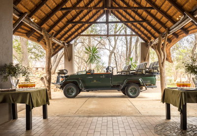 Thatched entrance of safari lodge