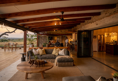Open air lounge and fireplace