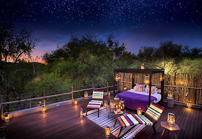 Open-air star bed sleeping under African skies at Jaci's Safari Lodge Madikwe Game Reserve