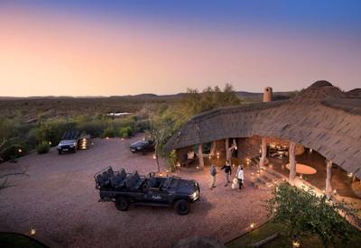 The main safari lodge with rustic architecture
