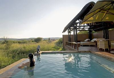 Private infinity plunge pool with Madikwe Game Reserve views at Mateya Safari Lodge