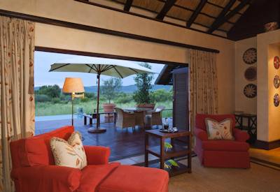 Private wooden viewing deck overlooking Madikwe Game Reserve at Mateya Safari Lodge