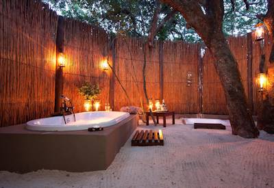 Unique open-air reed boma en-suite bathroom at Kosi Forest Lodge Kosi Bay KwaZulu-Natal