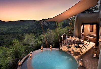 Private plunge pool on rocky cliff suite at AndBeyond Phinda Rock Lodge Phinda Game Reserve