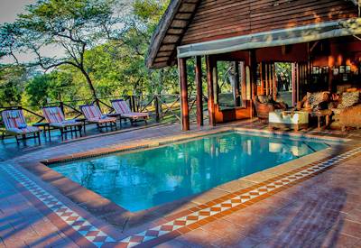 Swimming pool and central guest area at Thula Thula Safari Lodge Zululand KwaZulu-Natal