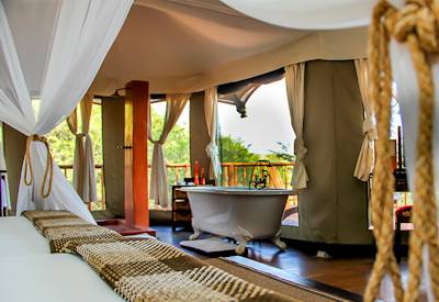 Classic tented safari suite with private viewing deck at Thula Thula Tented Camp Zululand