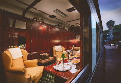 Rovos Rail Pride of Africa dining car Pretoria Victoria Falls luxury train safari
