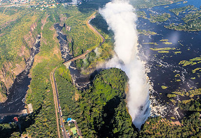 Victoria Falls aerial view Zambezi River Rovos Rail Southern Cross Safari Zimbabwe
