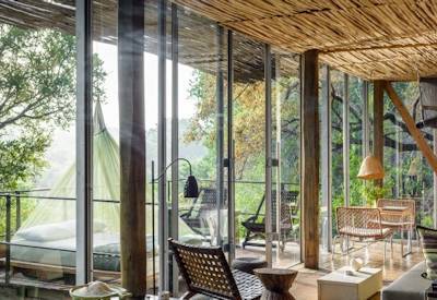 Singita Sweni Lodge glass wood construction Sweni River Kruger National Park South Africa