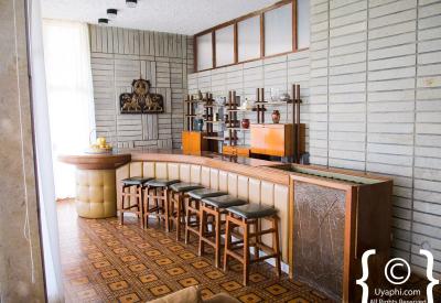 Palace of Haile Selassie Ethiopia interior lounge 1950s bar plastic bar stools Lake Tana