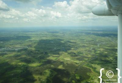 Central Kalahari vast open plains aerial view light aircraft Botswana photography