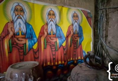 Debre Birhan Selassie Church Gondar Ethiopia painted altar screen biblical scenes photography Uyaphi