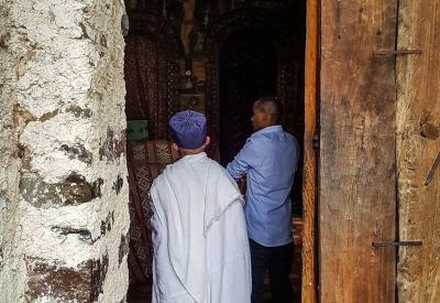 Debre Birhan Selassie Church Gondar Ethiopia exterior stone wall 12 towers 12 Apostles photography