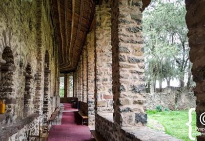 Debre Birhan Selassie Church Gondar Ethiopia vibrant colourful biblical paintings interior photography