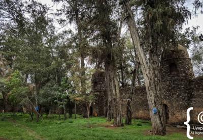 Debre Birhan Selassie Church Gondar Ethiopia exterior unassuming modest stone building photography