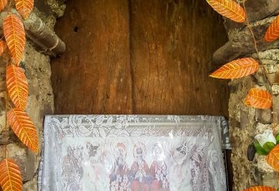 Debre Birhan Selassie Church Gondar Ethiopia painted ceiling close-up cherub detail photography
