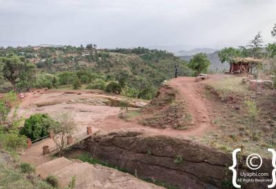 Bet Giyorgis Church Lalibela Ethiopia aerial view monolithic cross-top roof UNESCO photography