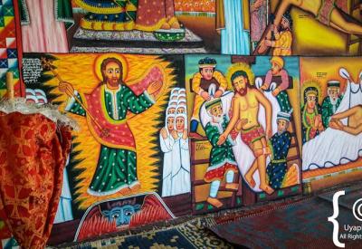 Entos Eyesu Monastery tropical forest walk hilltop church Lake Tana Ethiopia