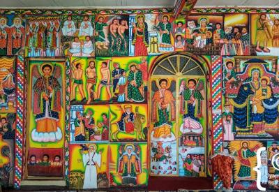 Entos Eyesu Monastery interior brightest most colourful Ethiopian Orthodox paintings art