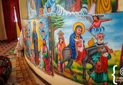 Entos Eyesu Monastery Ethiopian Orthodox priest church interior Lake Tana Ethiopia