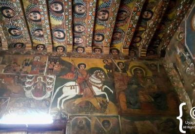 Gondar Ethiopia Debre Berhan Selassie painted ceiling 135 faces angels Ethiopian art