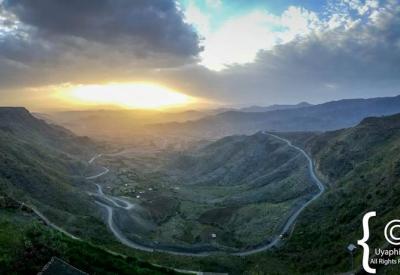 Ethiopian highlands golden light sunset terraced fields scenery photography