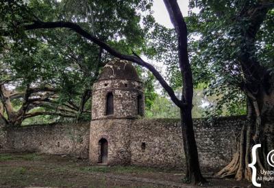 Fasilides Bath Gondar Ethiopia stone towers dramatic highland sky backdrop photography Uyaphi