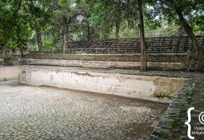 Fasilides Bath Gondar Ethiopia exterior tower gate ancient stone wall photography